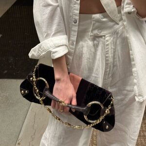 Gucci by Tom Ford Velvet Horsebit Exotic
Lizard Skin Large Clutch Bag